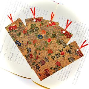 #168 手作り布製しおり 豪華な和柄5枚セット 金蘭 帯生地 アンティーク リメイク ハンドメイド