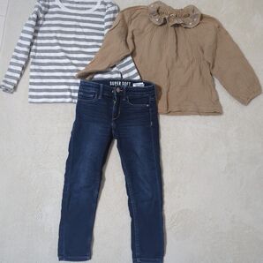 最終値下げ キッズ服3点セット 110cm長袖Tシャツ ブラウス デニムパンツ