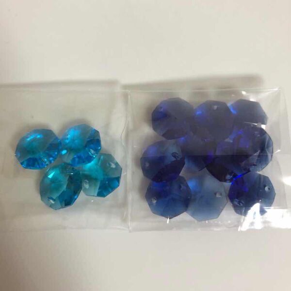 八角形 ガラスビーズ 2穴 オクタゴン ガラス アクセサリー パーツ ブルー 青 水色 ライトブルー サンキャッチャー