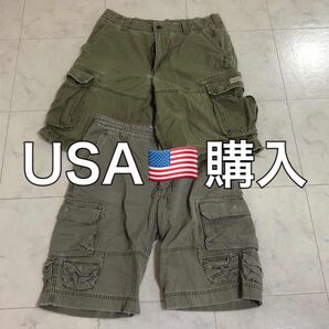 メンズ カーゴ ショートパンツ 2セット アメカジ ミリタリー ハーフパンツ カーゴパンツ 古着