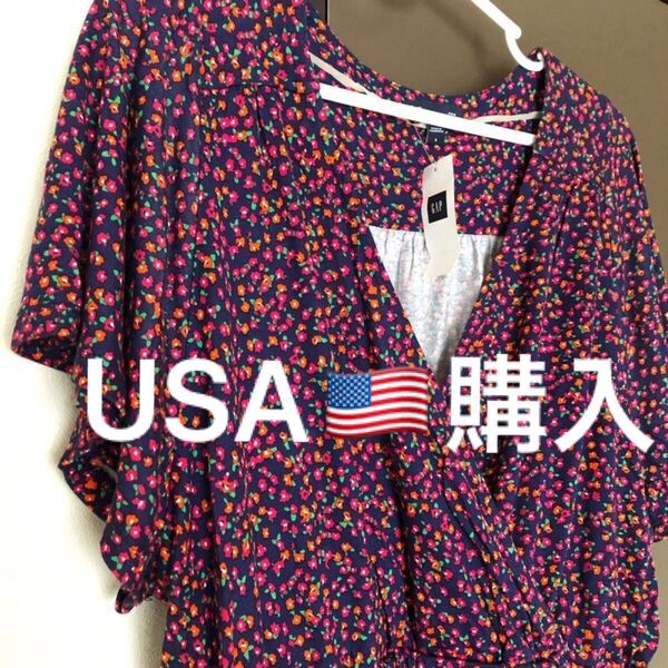 7176円相当? 国内未発売 Gap 小花柄ワンピース レトロ ワンピース 花柄 未着用 アメリカ カシュクール チュニック