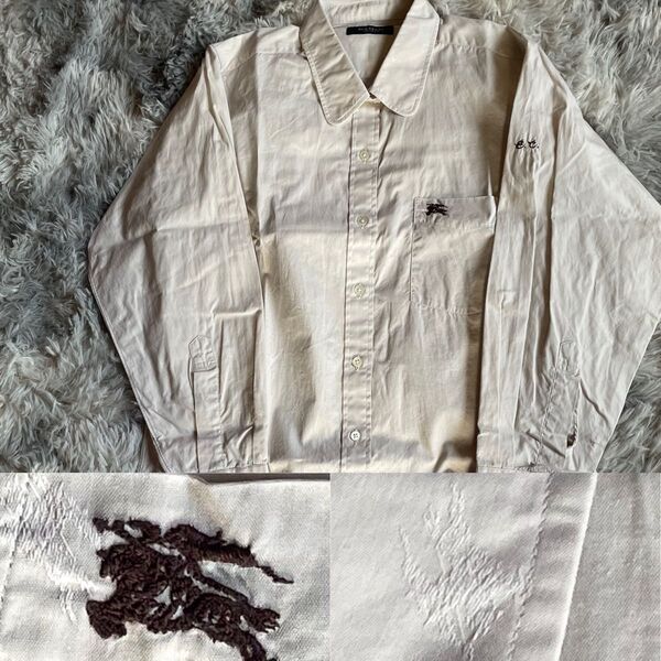 BURBERRY LONDONバーバリーロンドン シャドーホース M相当 シャドーチェック 長袖シャツ ホース刺繍 ベージュ系