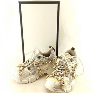 GUCCI グッチ 537133 フラッシュトレッククリスタル ホワイト×ゴールド金具 スニーカー