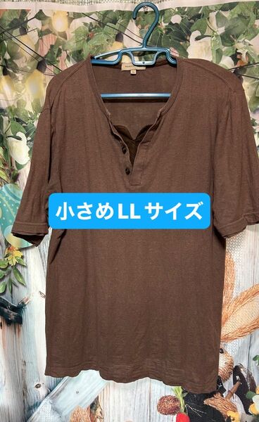 ◎ヘンリーネック薄手カットソー ブラウン LL