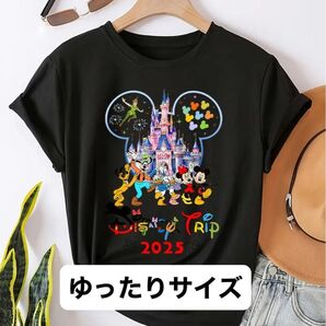 ディズニーTシャツ 黒 ブラック カラフルパレット プリント