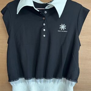 白黒半袖トップス ロック バイカラー カジュアル