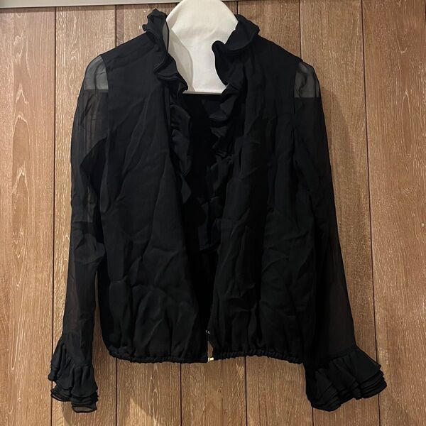 GUCCI グッチス シアーシャツ シースルー 長袖 スキッパー シルク 38 S 黒 ブラック カーディガン ブラウス 美品