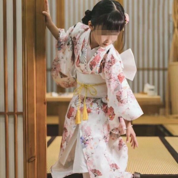新品 子ども 浴衣 セット ゆかた 子ども120cm 簡易帯付き 着物 花柄 七五三 女の子
