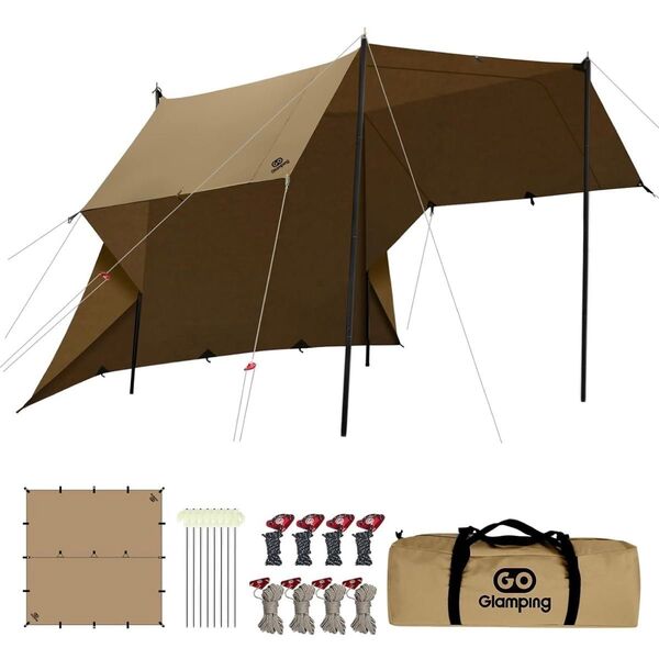 GOGlamping正方形タープ 焚火可 19箇所ループ 350mm天幕シェード スクエアタープTC 焚き火可 撥水加工Y08