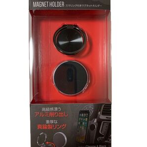 【新品】スマホリング付きマグネットホルダー 車載用 Chrome&Black