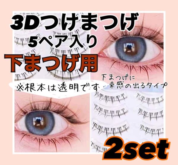 【2点セット販売】 つけまつげ 下まつげ 束感 ワンホン 韓国 3D 手軽 5ペア ナチュラル 新品