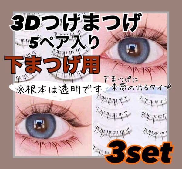 【3点セット販売】 つけまつげ 下まつげ 束感 ワンホン 韓国 3D 手軽 5ペア ナチュラル 新品
