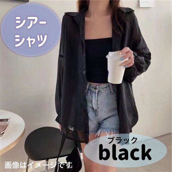 シアーシャツ シースルー ブラック 黒 フリーサイズ 羽織 透け感 流行り 新品 レディース