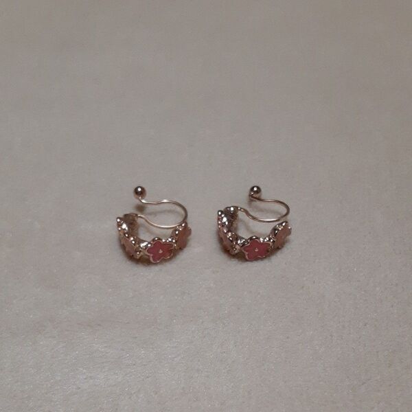 イヤリング 花 ピンク ゴールド ノンホールピアス