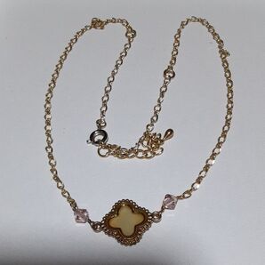 クローバーモチーフ ネックレス ゴールド シェル ピンク 大きいサイズ
