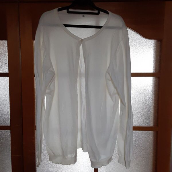 ユニクロ 3XL ホワイト カーディガン 長袖 Uネック 白 大きいサイズ【中古】