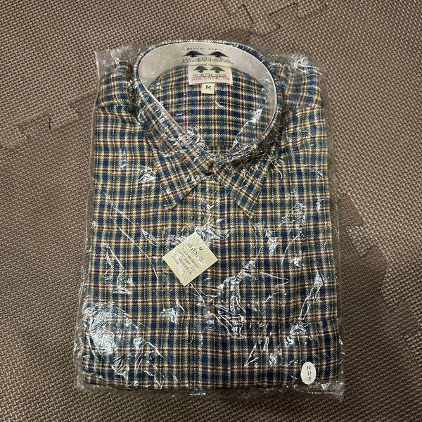 秋冬 メンズ チェックシャツ 新品 くすみ青 辛子色 えんじ色? 長袖 M