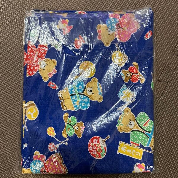 くま お祭り はっぴ 浴衣 生地 リップル生地 ハギレ 青 約170×108 甚平 ハンドメイド 手作り