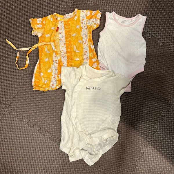 オレンジ 甚平50-60 ロンパース60-70 下着記載なし セット