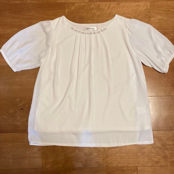 MISCH MASCH ミッシュマッシュホワイト 半袖ビジューブラウス Mサイズ