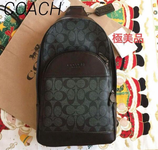 極美品 コーチ coach ショルダーバッグ ボディバッグ シグネチャー 黒
