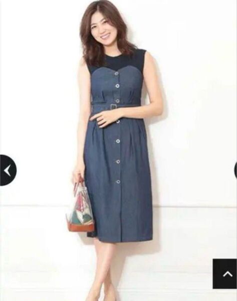 極美品 JUSGLITTY 可愛い ノースリーブ デニムワンピース ベルト付き