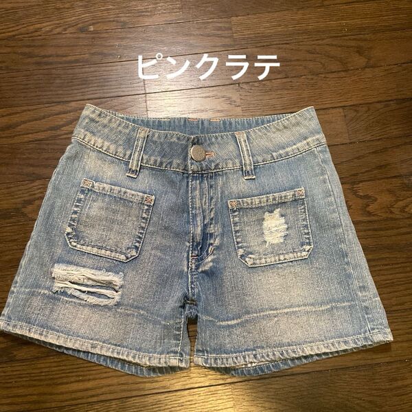 ピンクラテ デニム ダメージ加工 ショートパンツ M ワールド