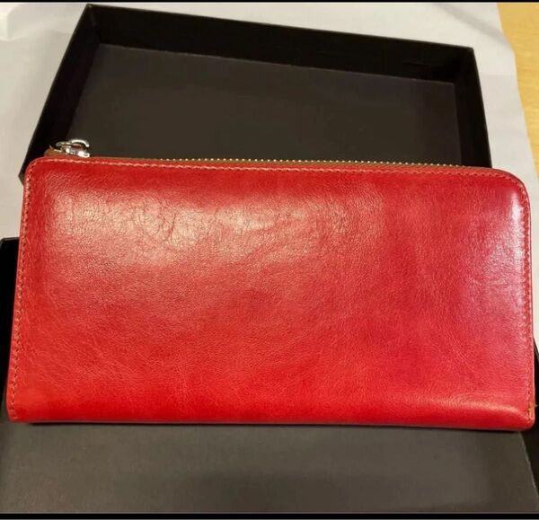 レッド 長財布 L字ファスナー 財布 ウォレット レザー 本革