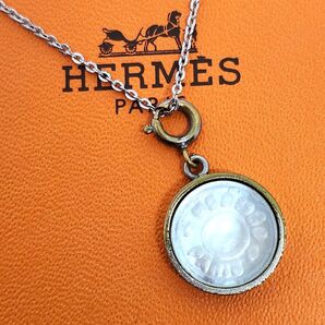 HERMES エルメス セリエ コイン シェル ネックレス トップ 貝 ホワイト メンズ レディース ゴールド 刻印 ラウンド