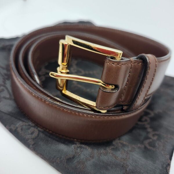 GUCCI グッチ ベルト メンズ レザー バックル ブラウン 高級 ビジネス スーツ 保存袋 レディース 金具 本革 紳士