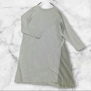 ジャストコレクション レイヤードプリーツワンピース 長袖カットソー 薄手 ロング丈 ゆったり 体型カバー コットン100%