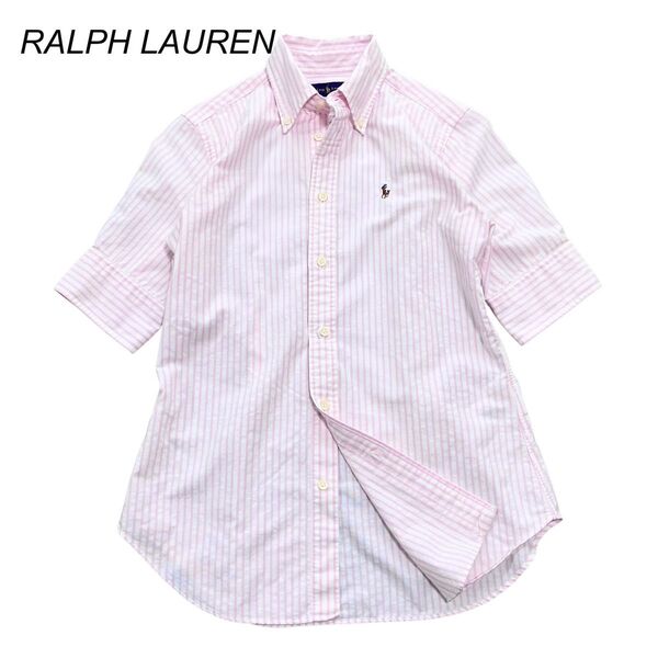RALPH LAUREN コットンボタンダウン半袖シャツ ストライプ ポニー刺繍