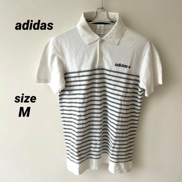 adidas ポロシャツ ボーダー M ホワイト スポーツ メンズ 半袖 半袖ポロシャツ
