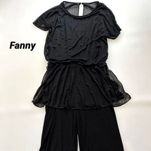 Fanny フレア オールインワン 高身長 ブラック XL USA製 レディース 半袖 黒