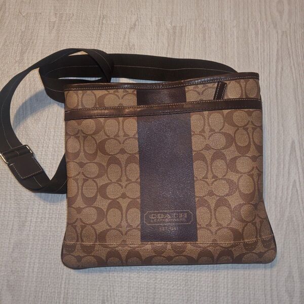 美品 コーチ COACH シグネチャーPVC ヘリテージ ショルダーバッグ