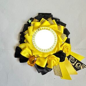 ロゼット ハンドメイド 痛ロゼット 痛バ 黄色×黒 イエロー ブラック ショート斜め