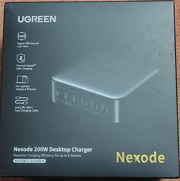 UGREEN Nexode 200W 6ポート 急速充電器 【USB-C×4 USB-A×2 ダブルGaNIII(窒化ガリウム)