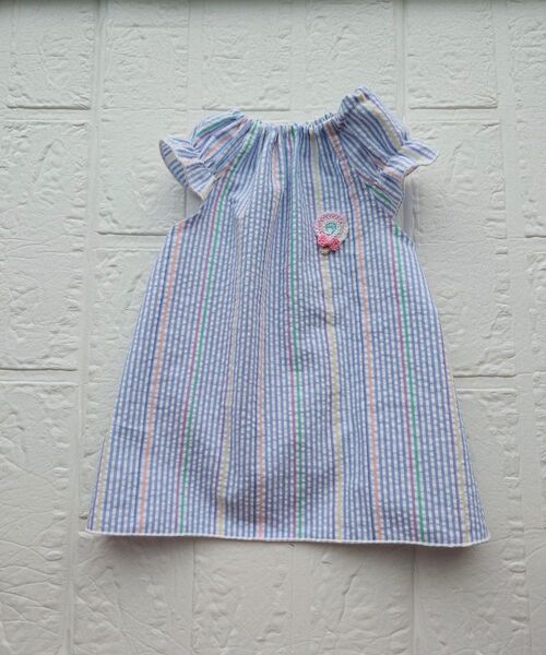 犬服ハンドメイド 春夏ワンピース ストライプ M