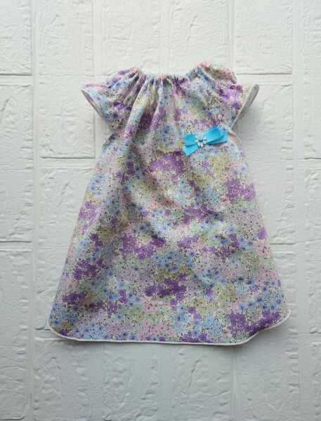 犬服ハンドメイド 春夏ワンピース Flowerパープル M