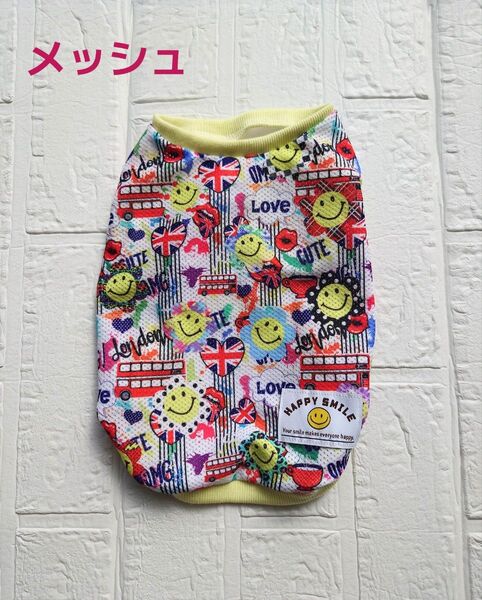 犬服ハンドメイド メッシュ スマイル タンクトップ M
