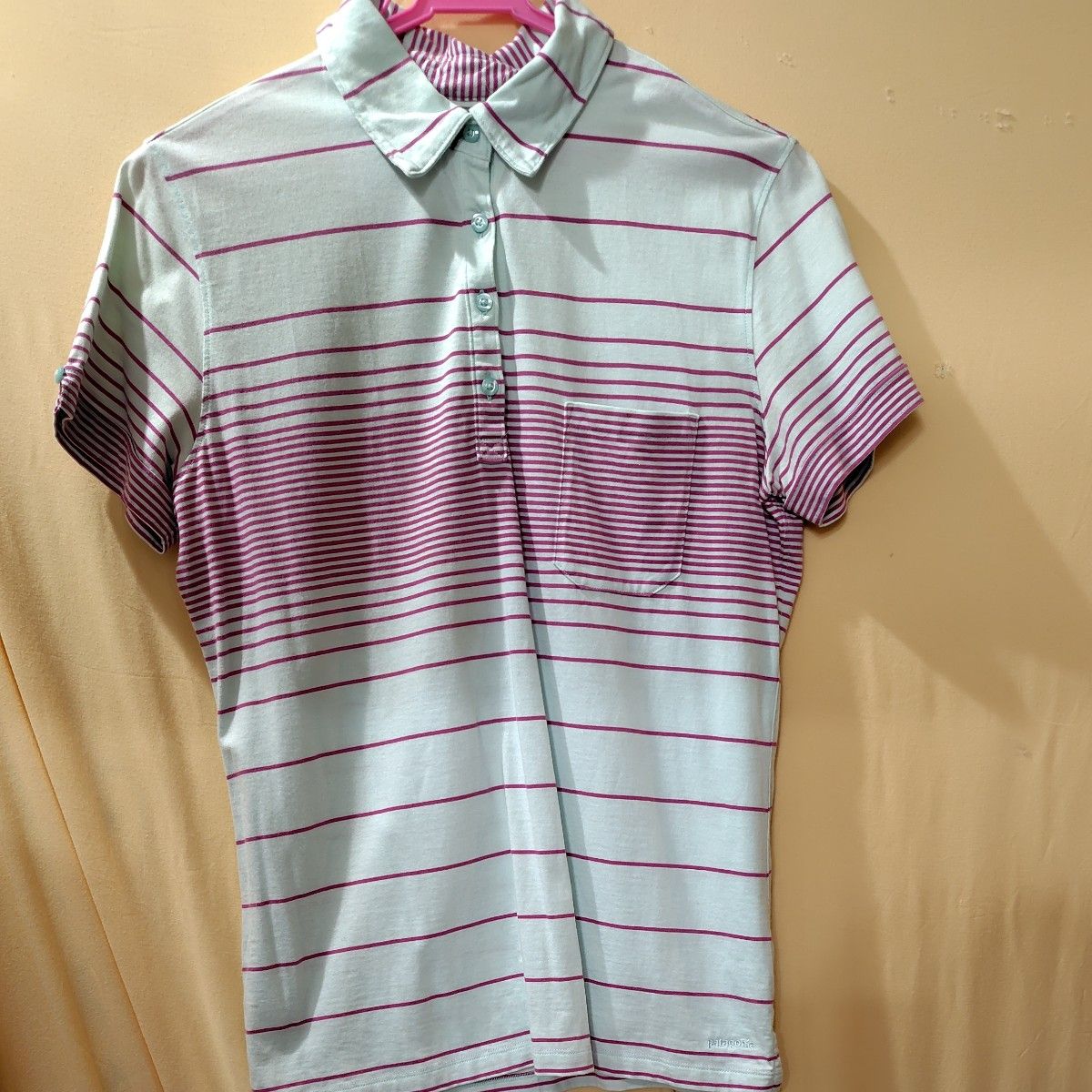 パタゴニアボーダー柄ポロシャツ グリーン系 Mサイズ