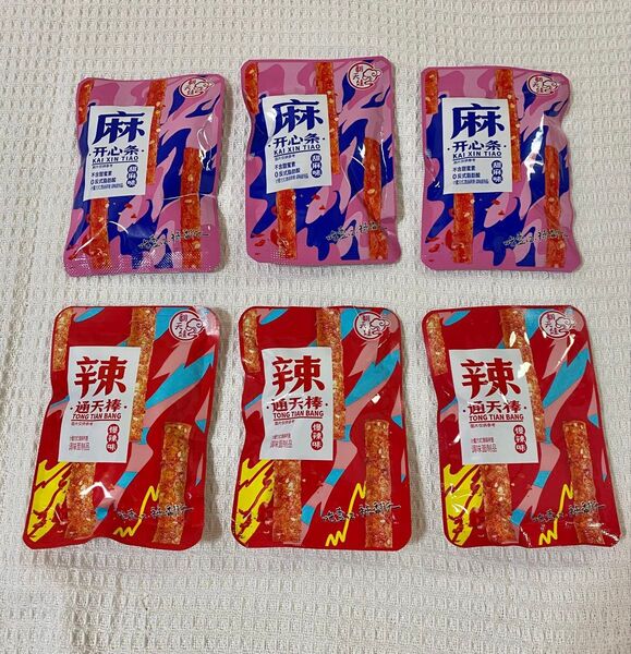 おつまみ開心条甘辛3点+通天棒激辛3点ラーティアオ辣条セット