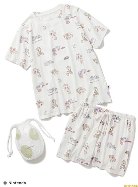 ジェラートピケ マリオ レディース ヨッシー柄Tシャツ&ショートパンツセット