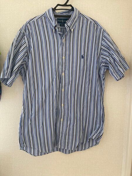 ラルフローレン メンズ シャツ 半袖 ストライプ ブルー 半袖シャツ Ralph Lauren 古着 L
