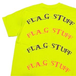 【美品】FLAGSTUFFフラグスタフ サークルロゴアーチロゴグラフィックTシャツ M 半袖カットソー 両面プリント 蛍光イエロー