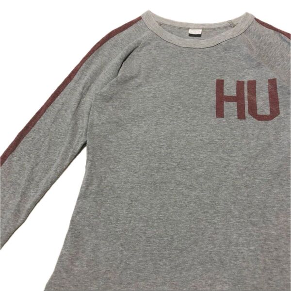 【美品】UES ウエス 両面プリントカットソー 0 XS〜S ロンT 袖ライン 長袖ラグランTシャツ グレー ビンテージレプリカ