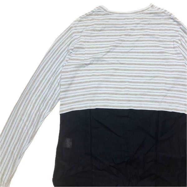 【美品】PHINGERIN フィンガリン 異素材カットソー S ロンT 青白紺 ボーダー ストライプ 無地 長袖Tシャツ