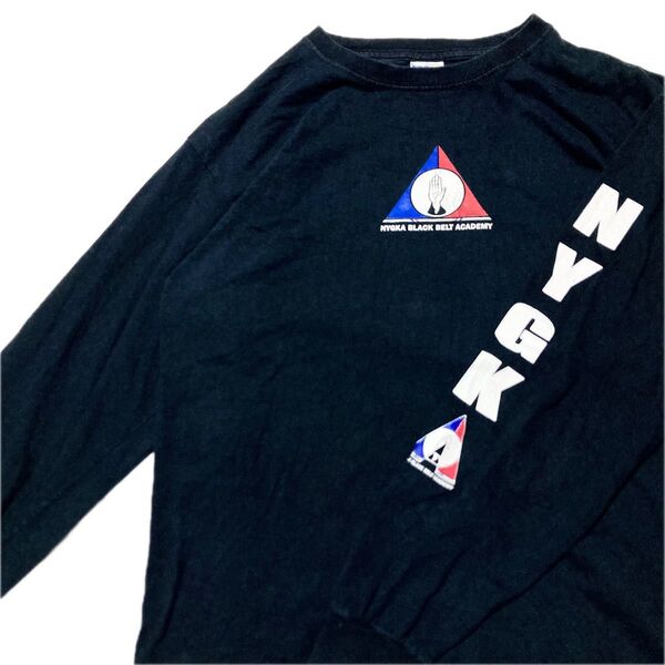【US古着】GILDAN×NYGKAギルダン ニューヨーク空手教室カットソー M 企業ロンT 長袖Tシャツ ブラック アメリカ古着