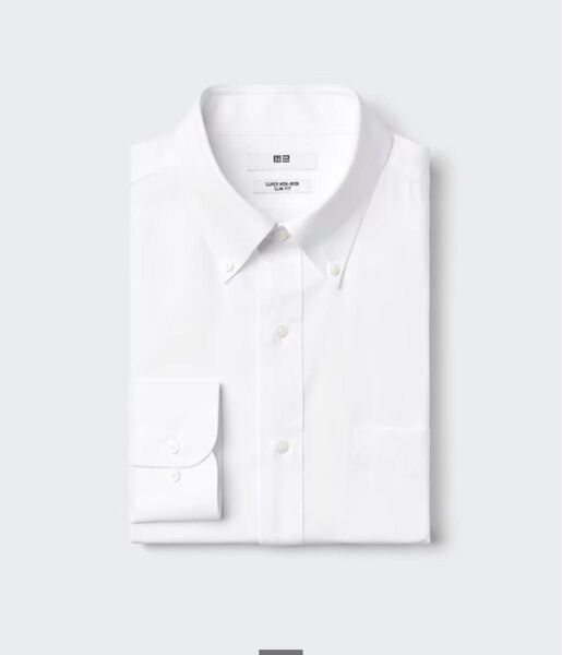 UNIQLO スーパーノンアイロンスリムシャツ/ボタンダウン(ホワイト)