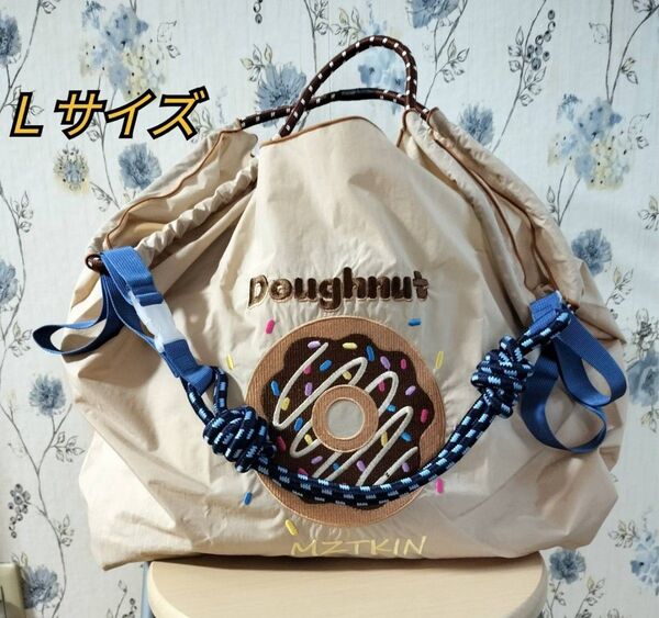 ミズキン ドーナツ柄 刺繍 ナイロントートバック エコバッグ Lサイズ ベージュ 大容量